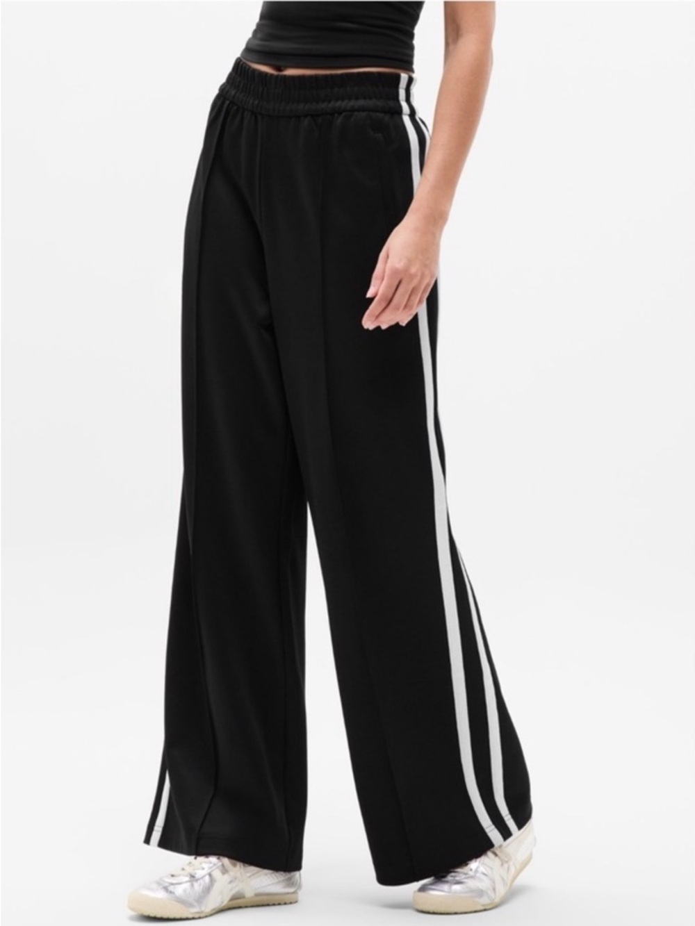 Athleta Black Tempo Mid Rise Wide Leg Track Pant Sz XSP (XS Petite) $130 Orig.